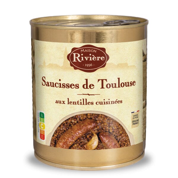 Saucisses de Toulouse aux lentilles cuisinées Plats cuisinés Maison Rivière 840g en boîte 