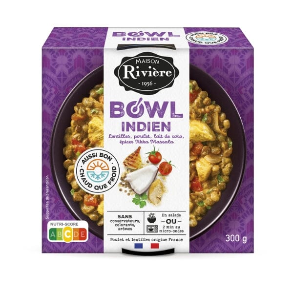 Bowl indien : Lentilles, poulet, lait de coco Plats cuisinés Maison Rivière 