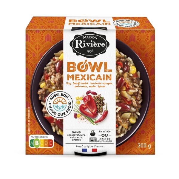 Bowl mexicain : Riz, boeuf haché, haricots rouges Plats cuisinés Maison Rivière 