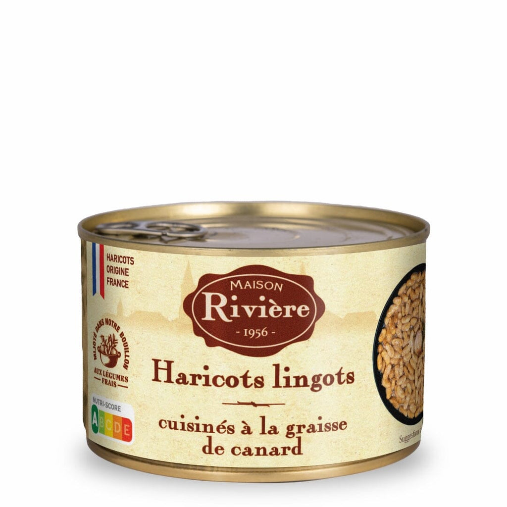 Haricots lingots cuisinés à la graisse d'oie Légumes d’accompagnement Maison Rivière 410g en boîte 