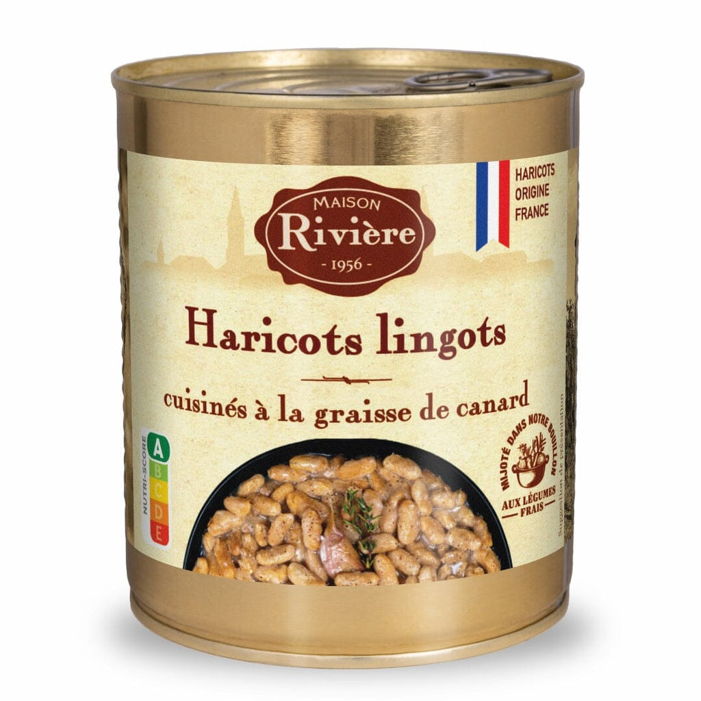 Haricots lingots cuisinés à la graisse d'oie Légumes d’accompagnement Maison Rivière 820g en boîte 