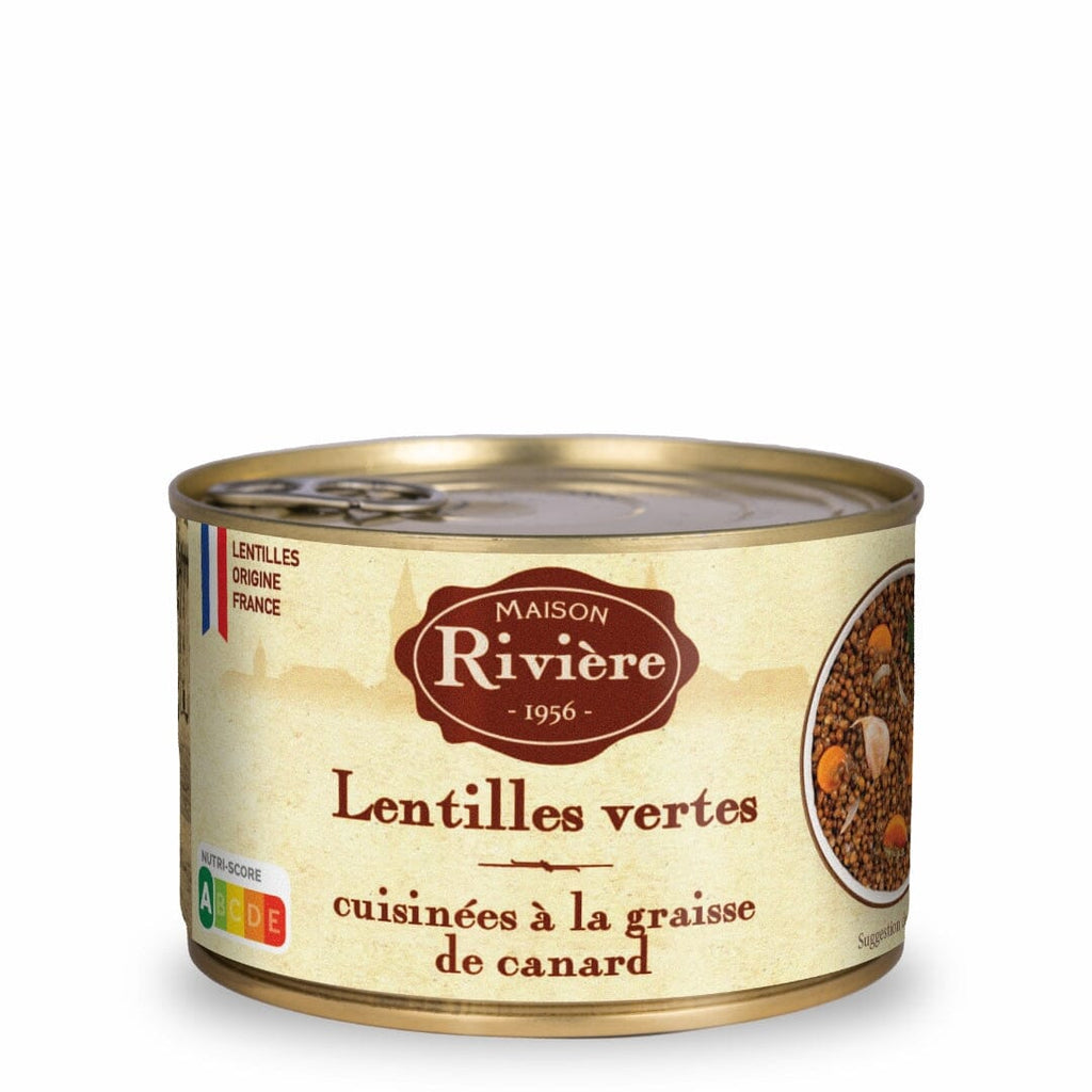 Lentilles vertes cuisinées à la graisse de canard Légumes d’accompagnement Maison Rivière 410g en boîte 