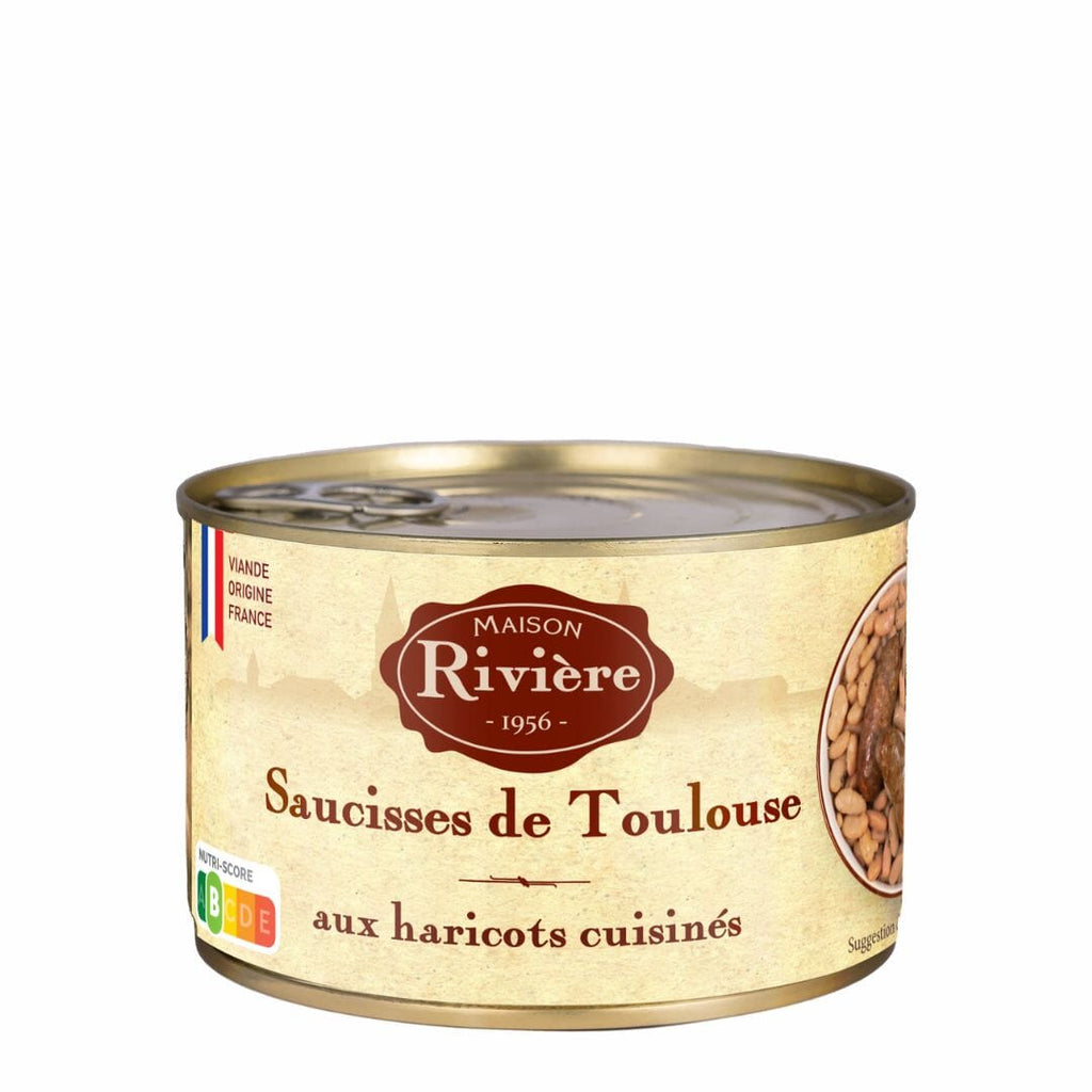 Saucisses de Toulouse aux haricots cuisinés Plats cuisinés Maison Rivière 420g en boîte 