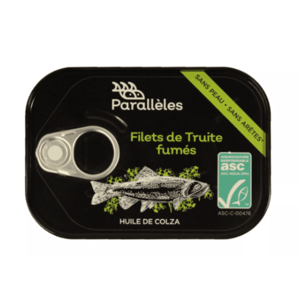 Filets de truite fumés en boîte Conserves Parallèles 