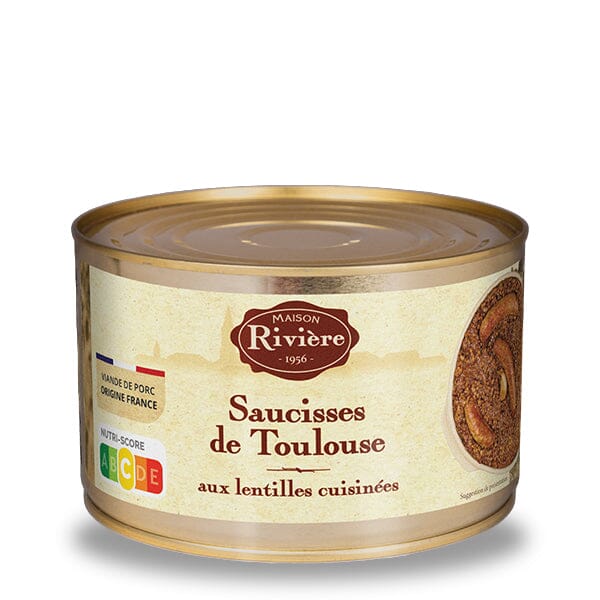 Saucisses de Toulouse aux lentilles cuisinées Plats cuisinés Maison Rivière 420g en boîte 